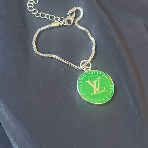 Louis Vuitton Green and Gold Trunk Charm on unbranded Bracelet